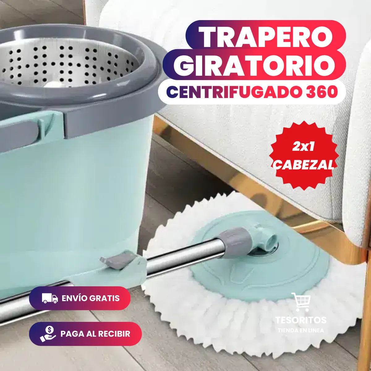 ONECLEAN™ - TRAPEADOR GIRATORIO CON CESTA METÁLICA Y BALDE EXPRIMIDOR