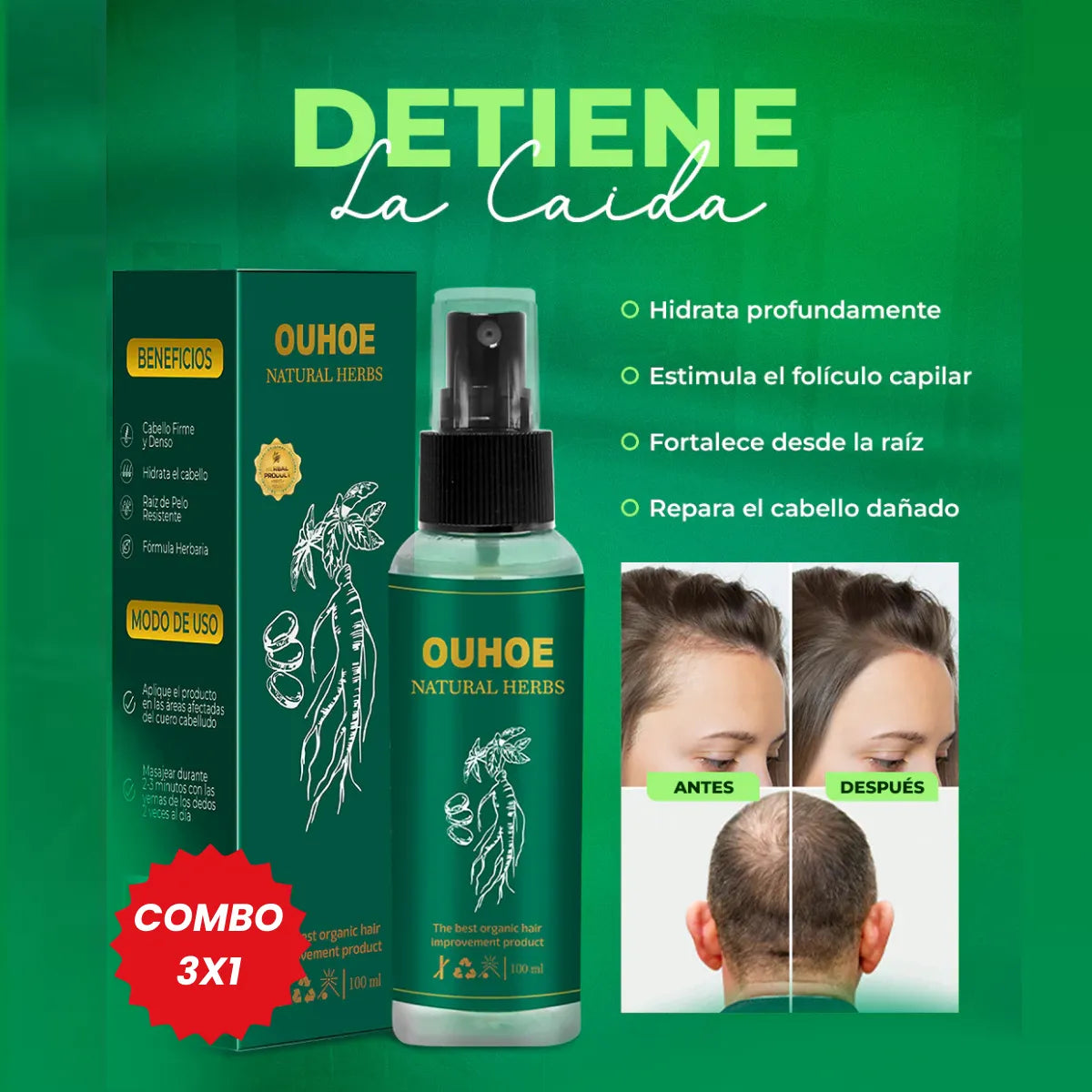 ✅OUHOE™ - Spray Crecimiento Capilar - COMBO 3x1✅