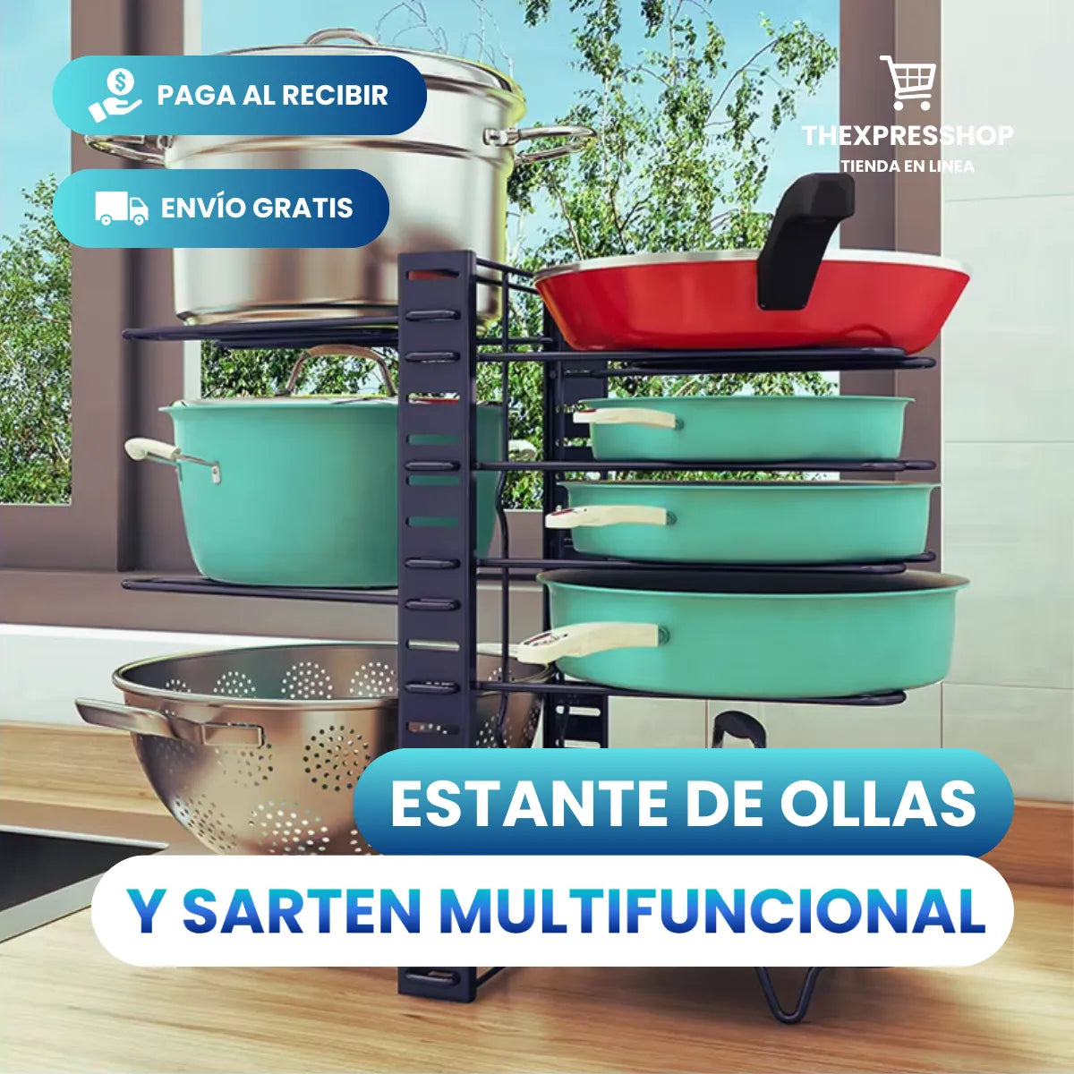 🍳ORGANIZADOR DE OLLAS Y SARTENES 8 NIVELES AJUSTABLE - 3 MODOS 🍳