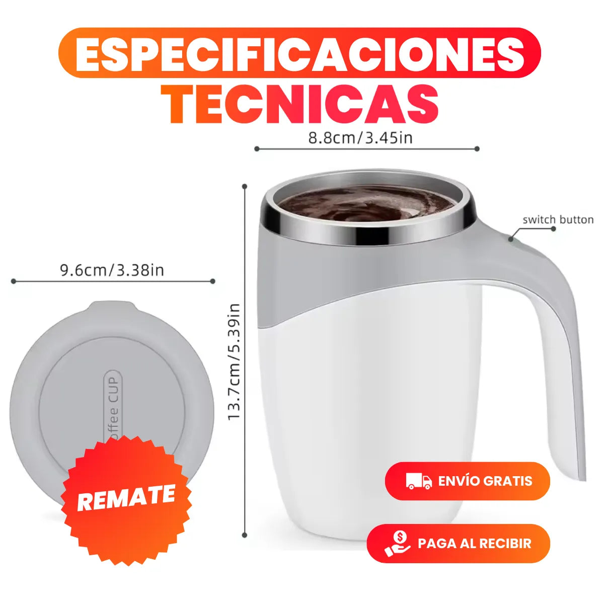 MugDrink™ - Vaso Mug Mezclador Magnético Automático 380 ML