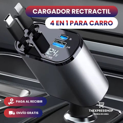 Cargador Carro 4 En 1 Dual Retráctil - CARMAX™