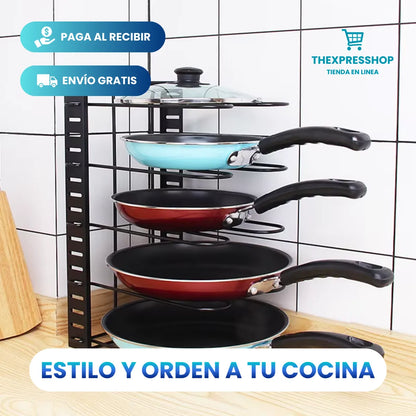 🍳ORGANIZADOR DE OLLAS Y SARTENES 8 NIVELES AJUSTABLE - 3 MODOS 🍳