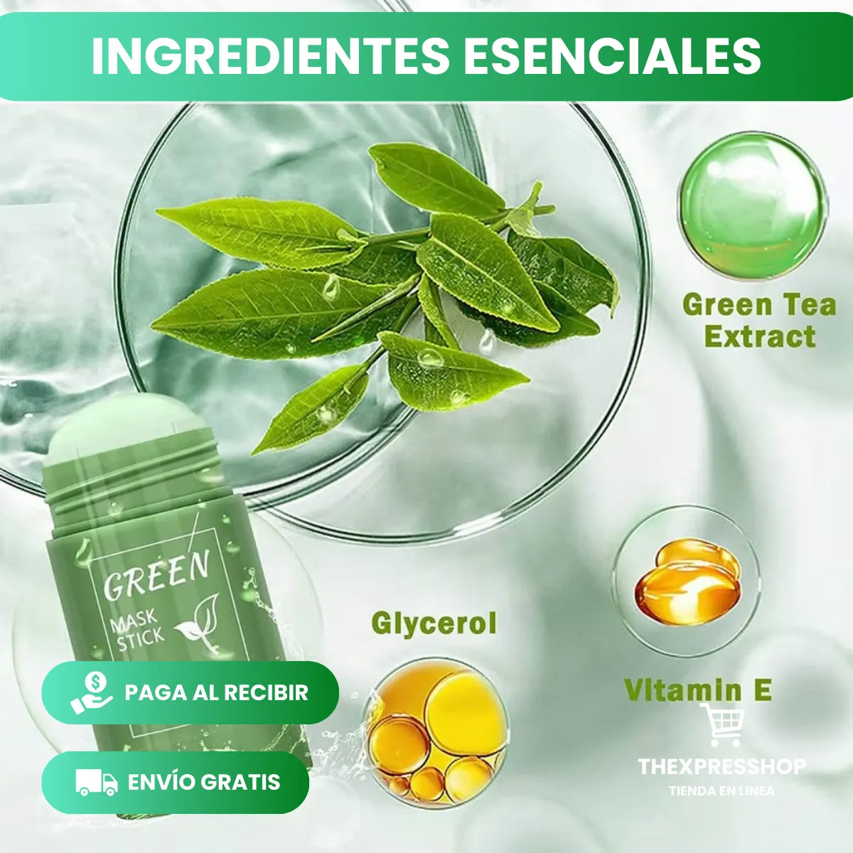 GREEN SKIN™ - Máscara de Té Verde y Arcilla Blanca [Anti grasa y acné]