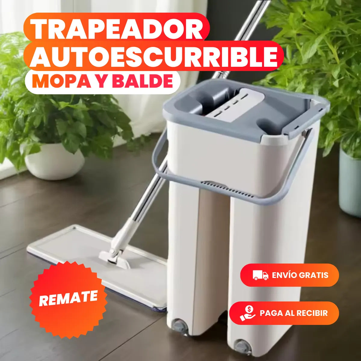 CleanSmart® - Trapeador con Mopa y Balde Autoescurrible