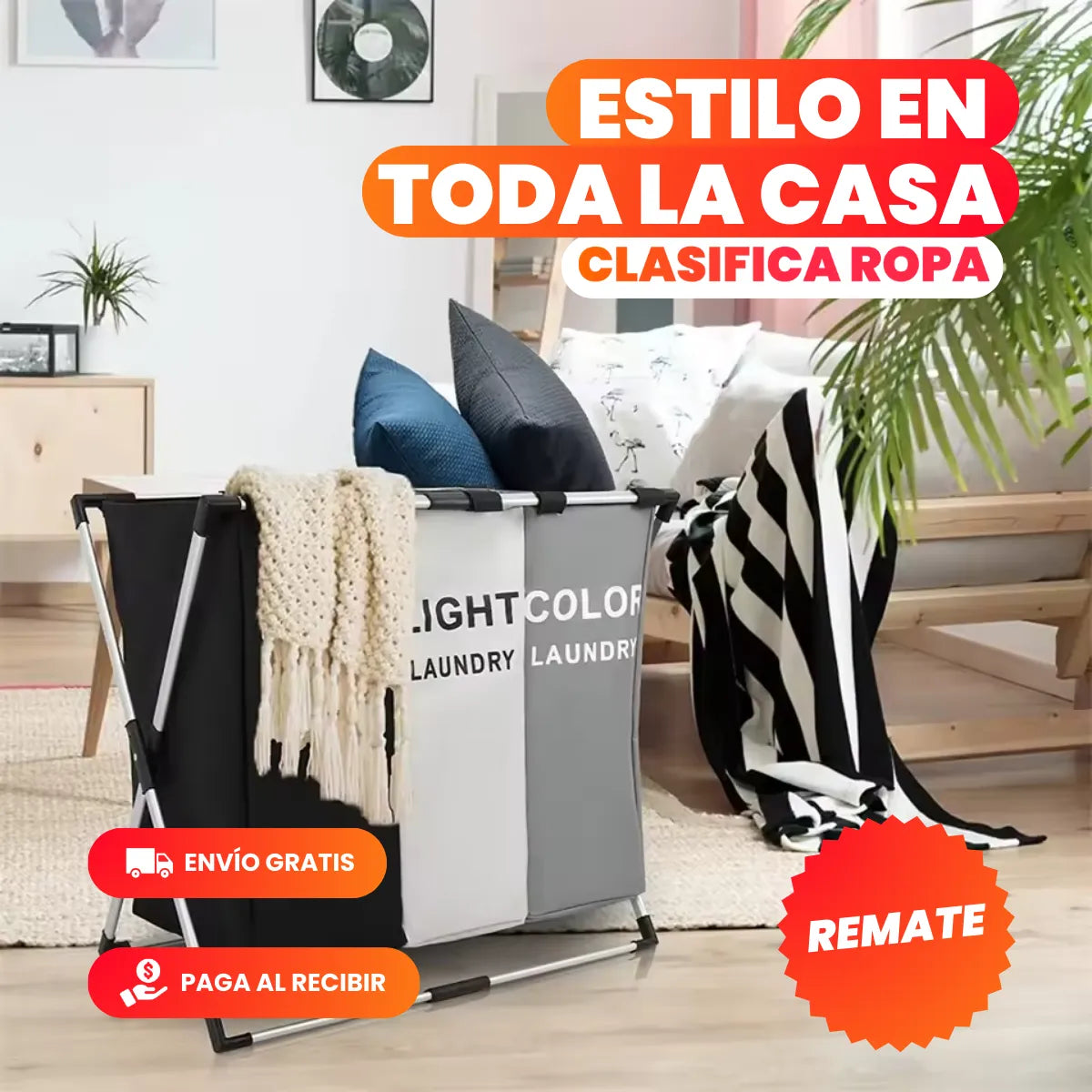 CleanSpace® - Cesto Triple Plegable Para Ropa Sucia