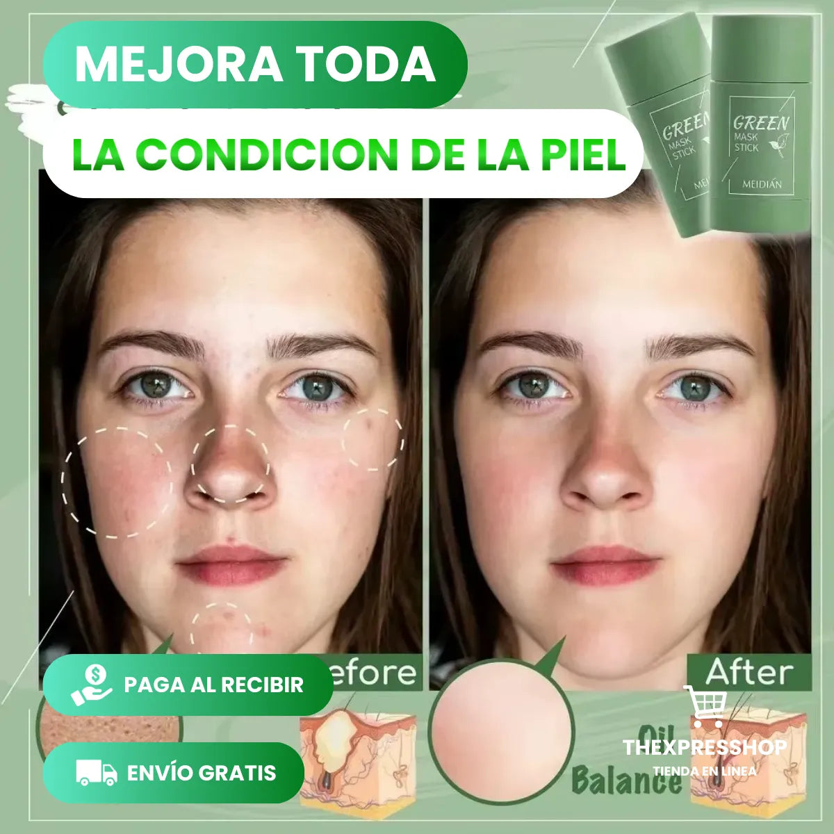 GREEN SKIN™ - Máscara de Té Verde y Arcilla Blanca [Anti grasa y acné]