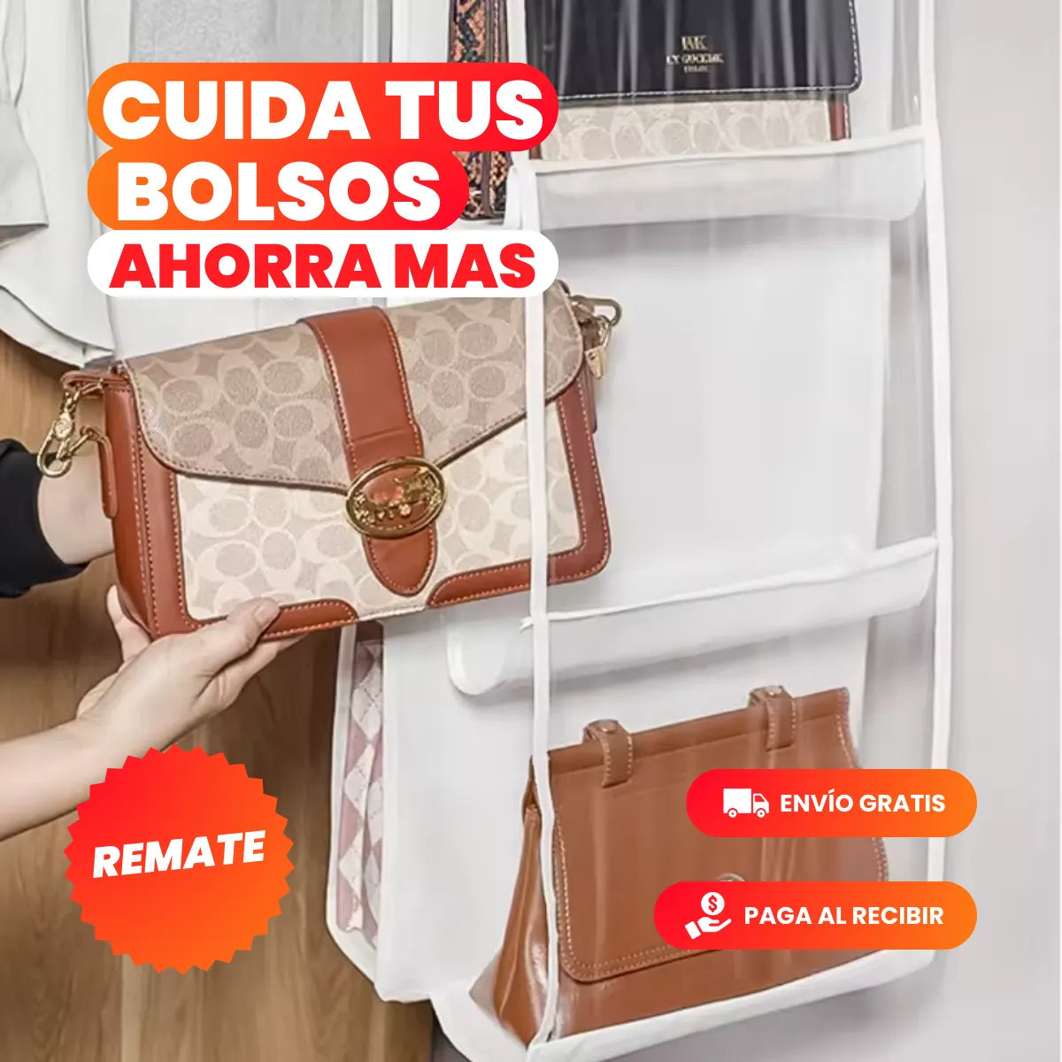 HOMESPACE™ - ORGANIZADOR DE BOLSOS 8 PUESTOS NEGRO - ENVIO GRATIS 😍 ❤️