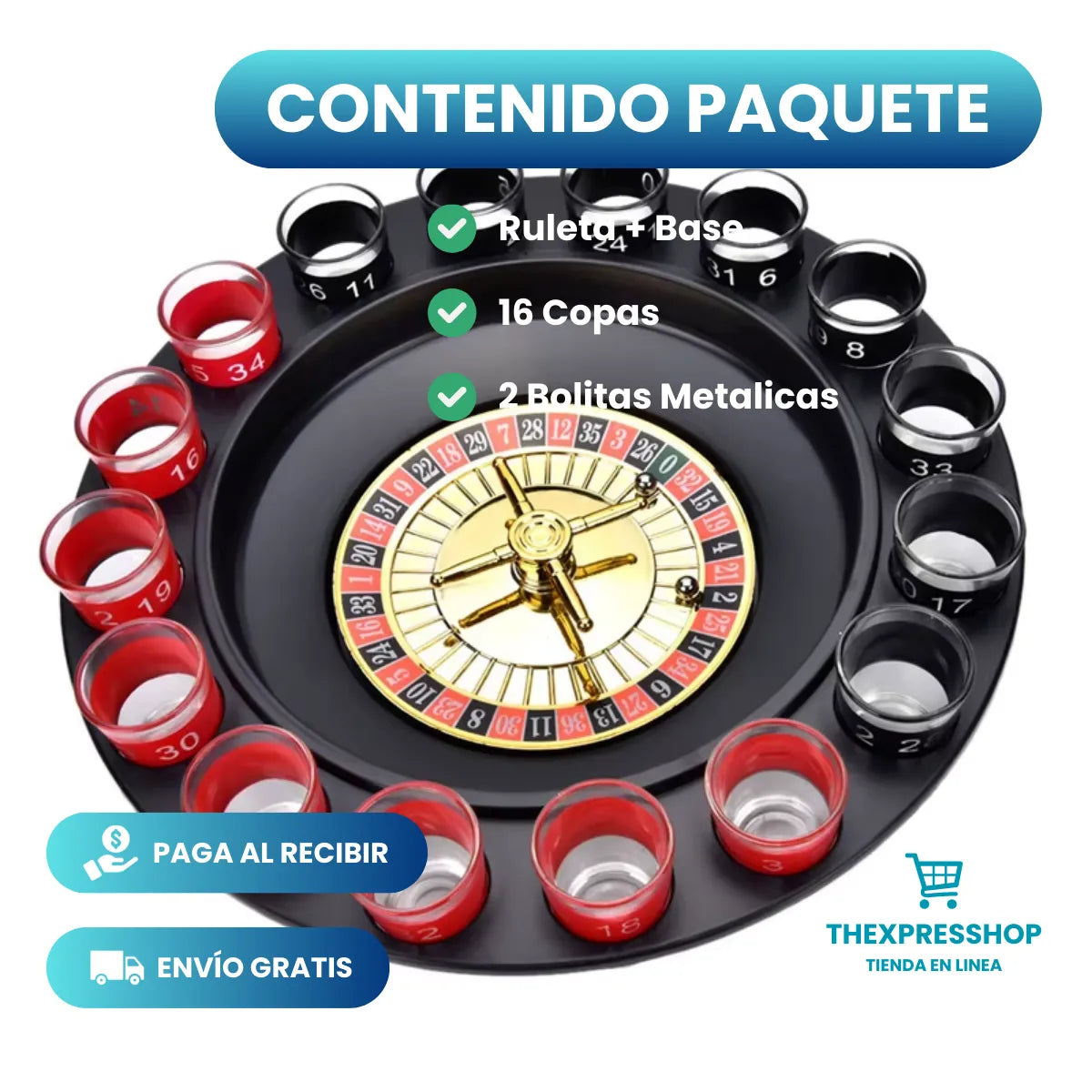 RULETA JUERGUERA SHOTS - 16 COPAS - ONESHOT™