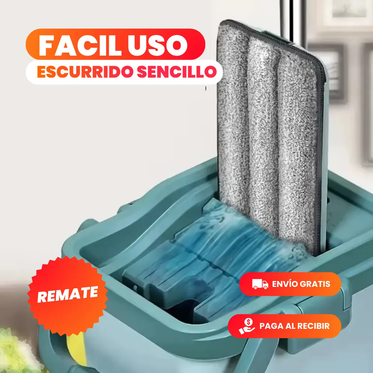 CleanSmart® - Trapeador con Mopa y Balde Autoescurrible